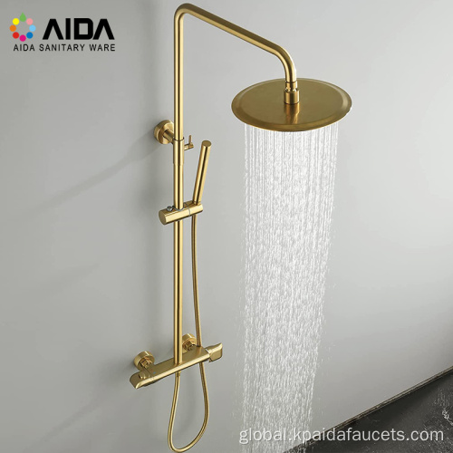 Exposed shower set Handheld Round Brass Rain Thermostatic Washroom Shower Head Set Bathroom Gold Shower Faucet and Fixtures Manufactory